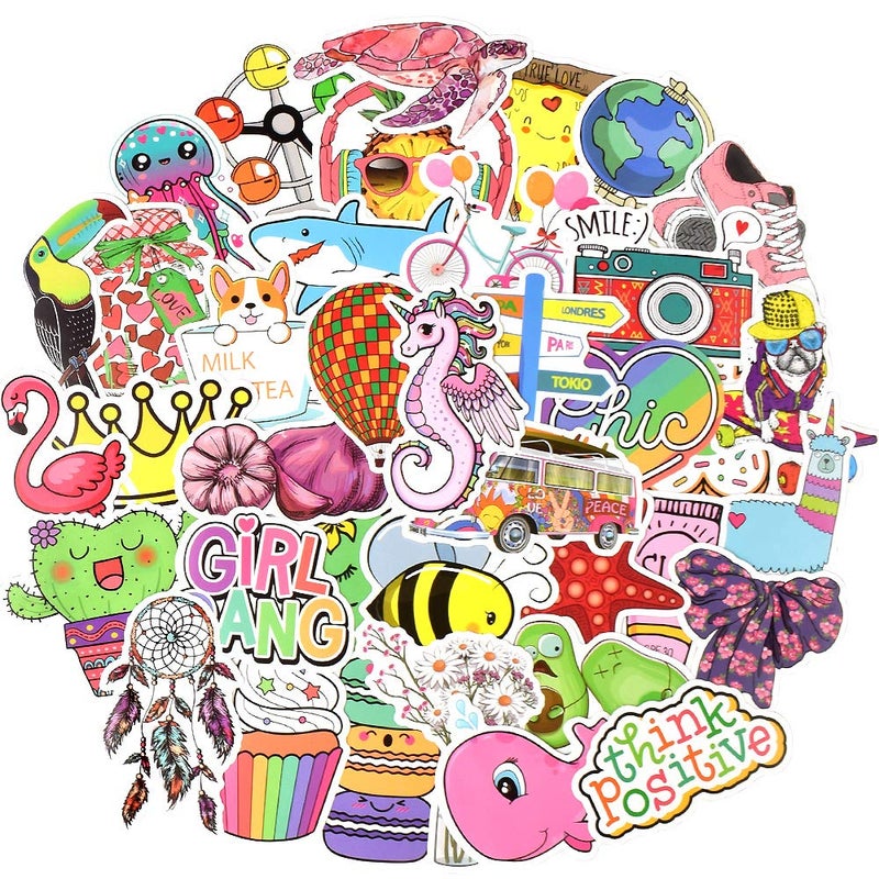 QTL Waterproof Stickers for Girls Cute Stickers for Water Bottles Hydro Flask Kids Teens Waterproof Vinyl Packs 100Pcs - Image 1